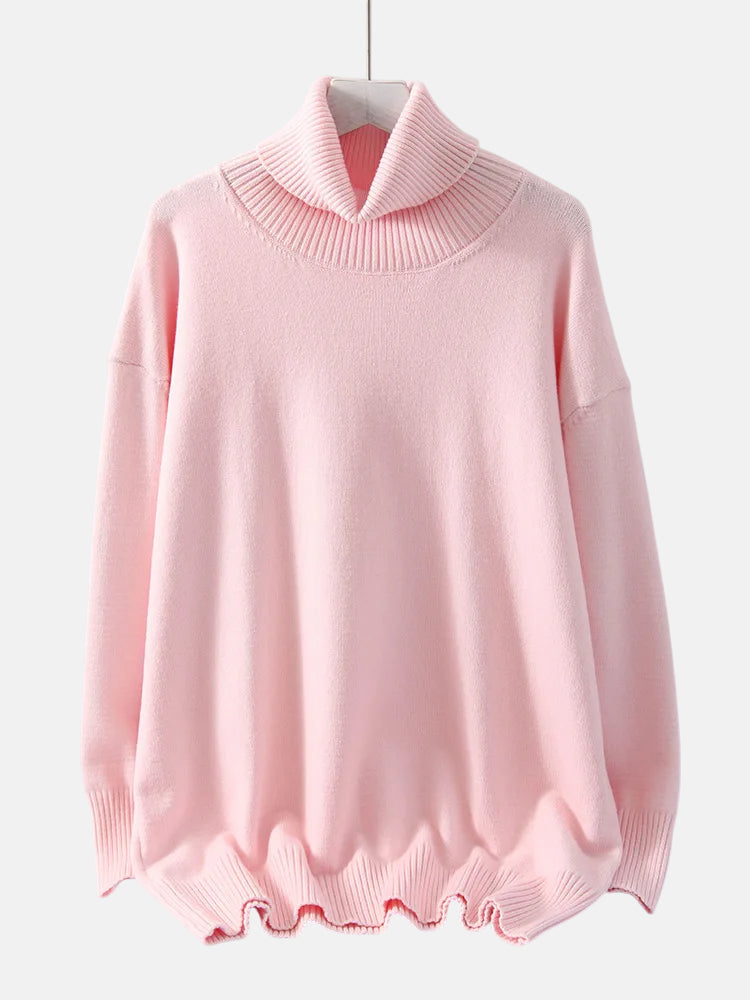 Pull col roulé femme rose pâle