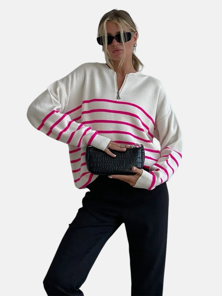 Pull rayé rose et blanc