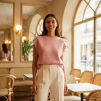 Pull sans manche rose