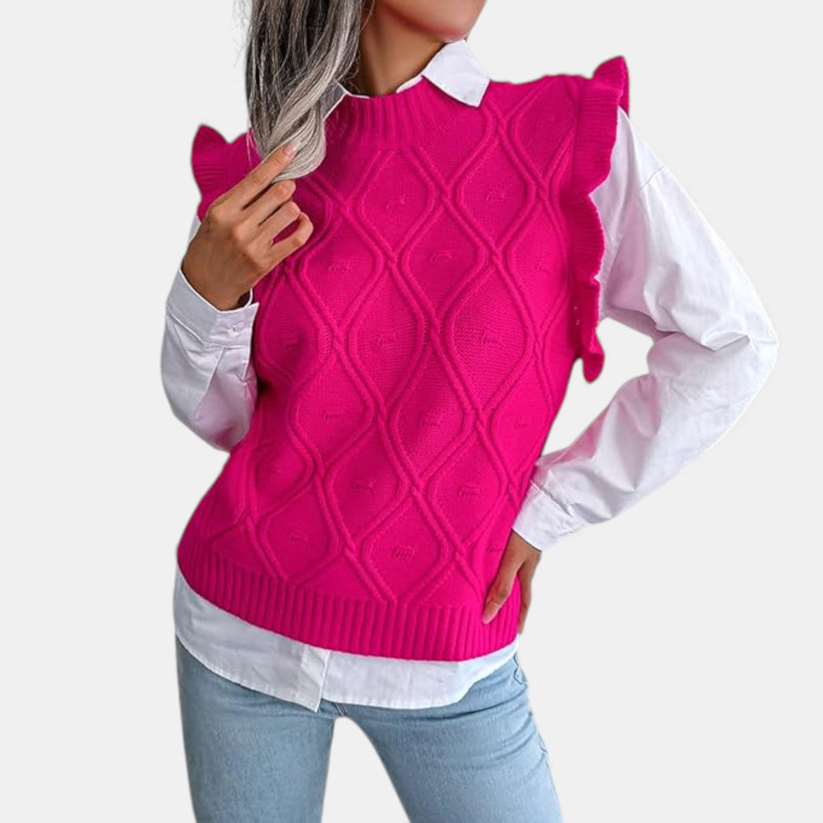 Pull sans manche rose fuchsia