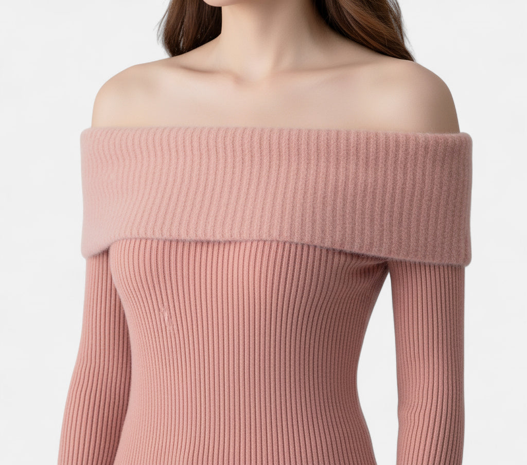 Pull epaule dénudée rose