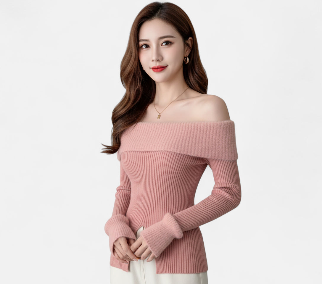 Pull epaule dénudée rose