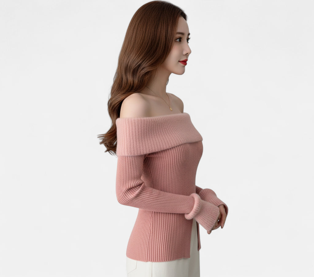 Pull epaule dénudée rose