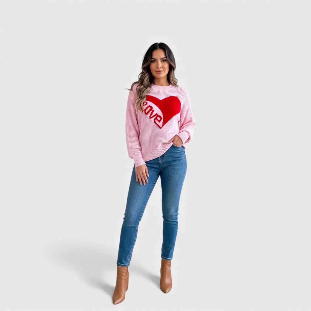 Pull rose cœur bicolore