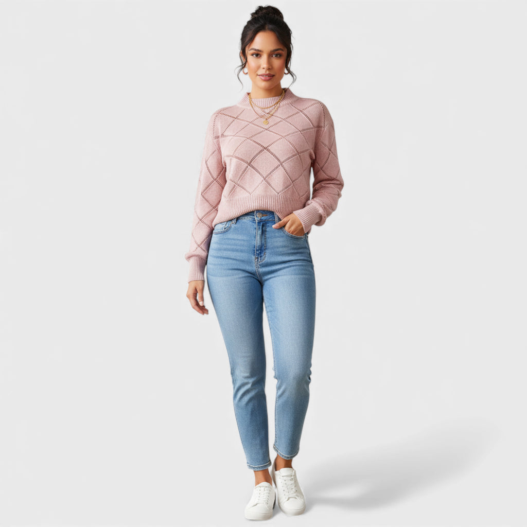 Pull rose poudré ajouré carré