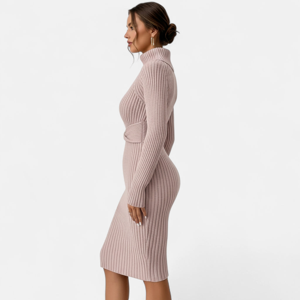 Robe pull col roulé rose