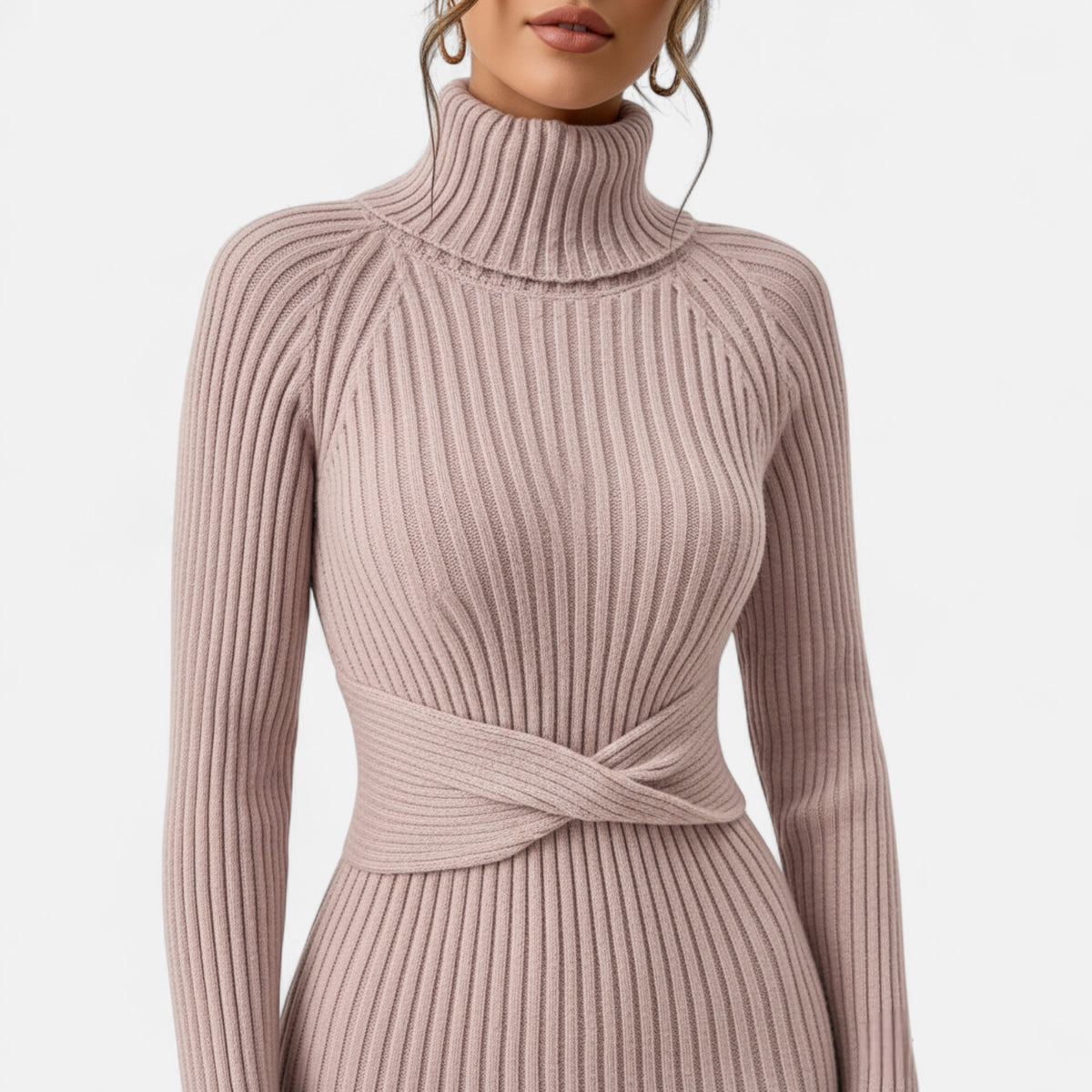 Robe pull col roulé rose