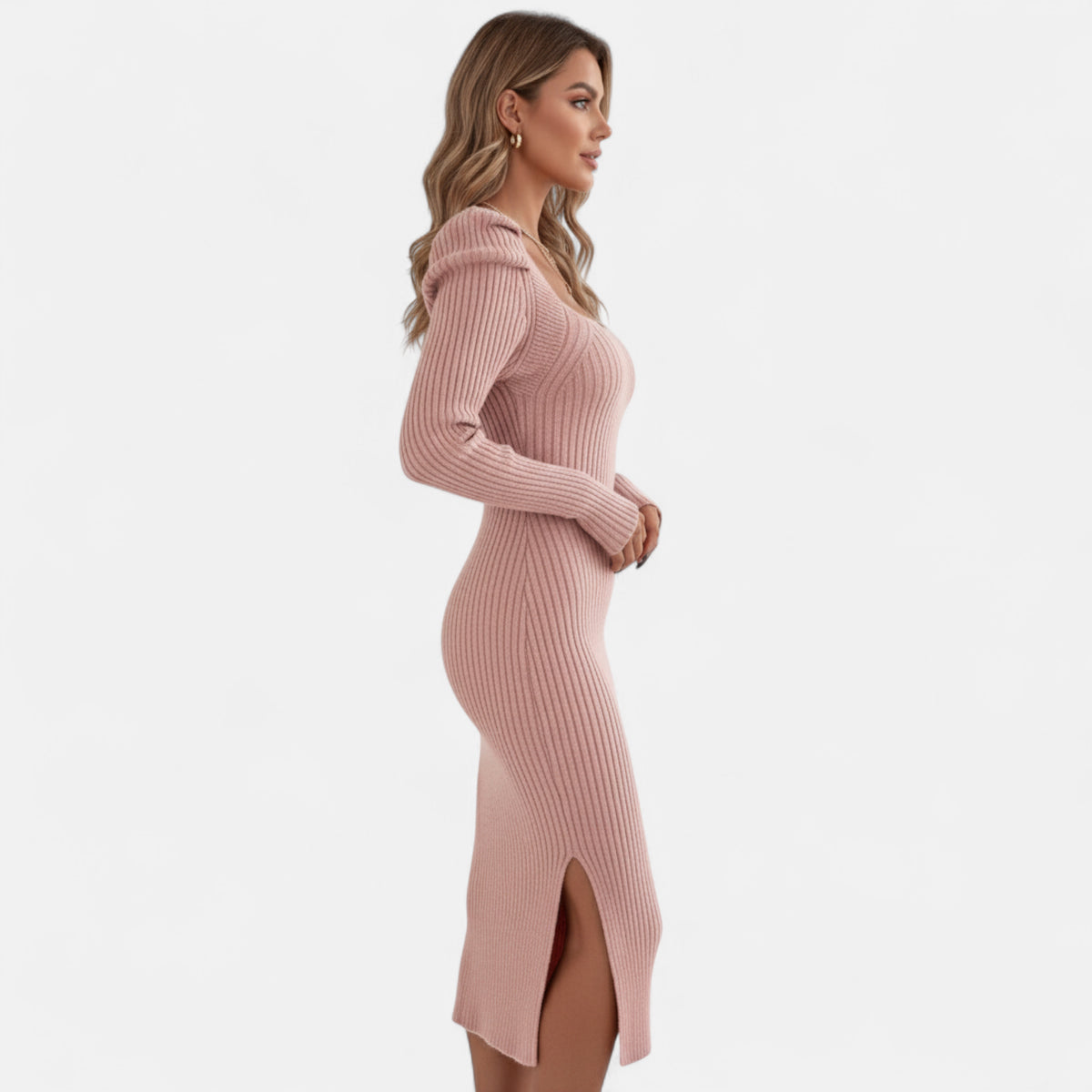 Robe pull longue rose