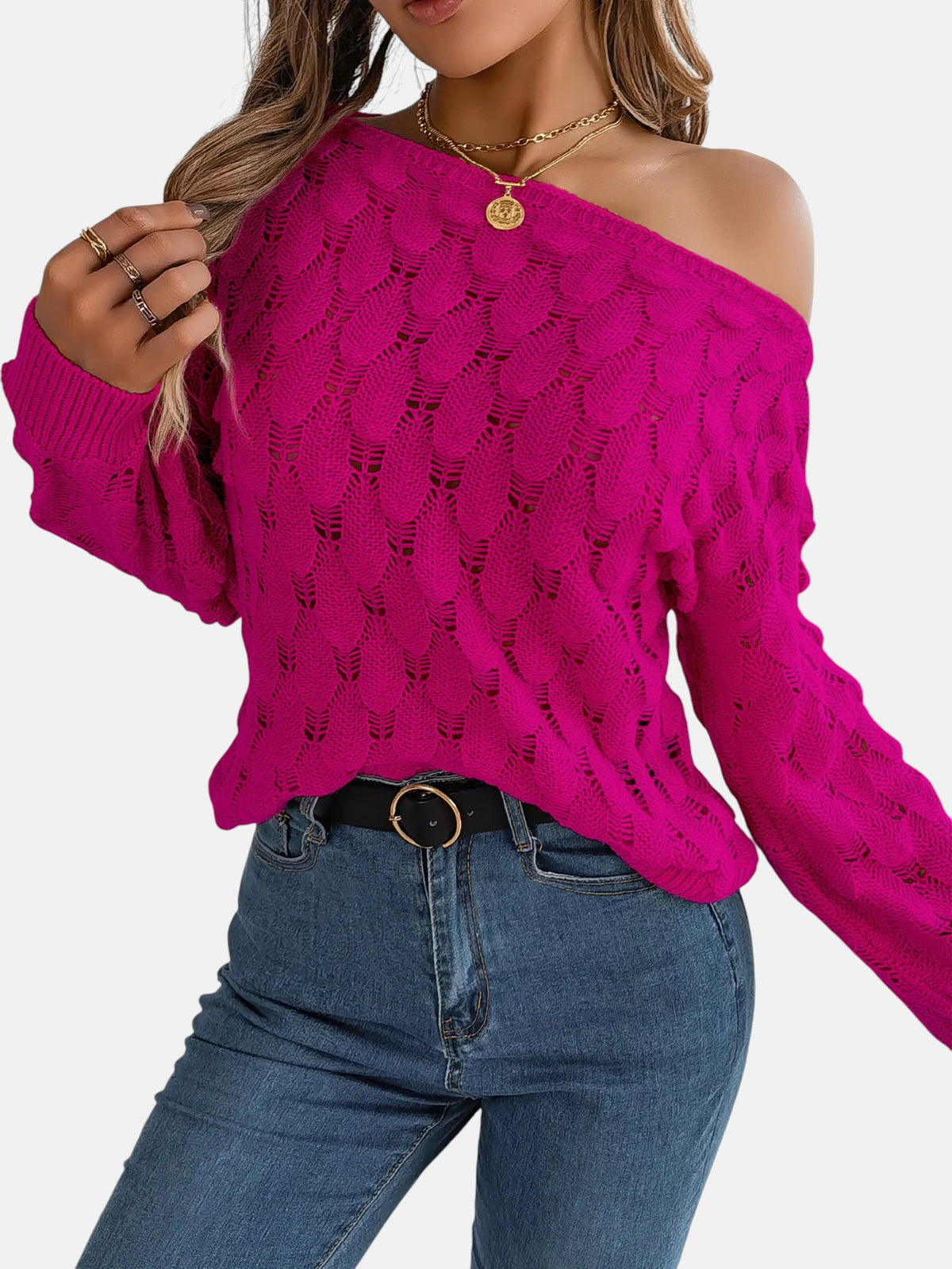 Pull ajouré rose fuchsia