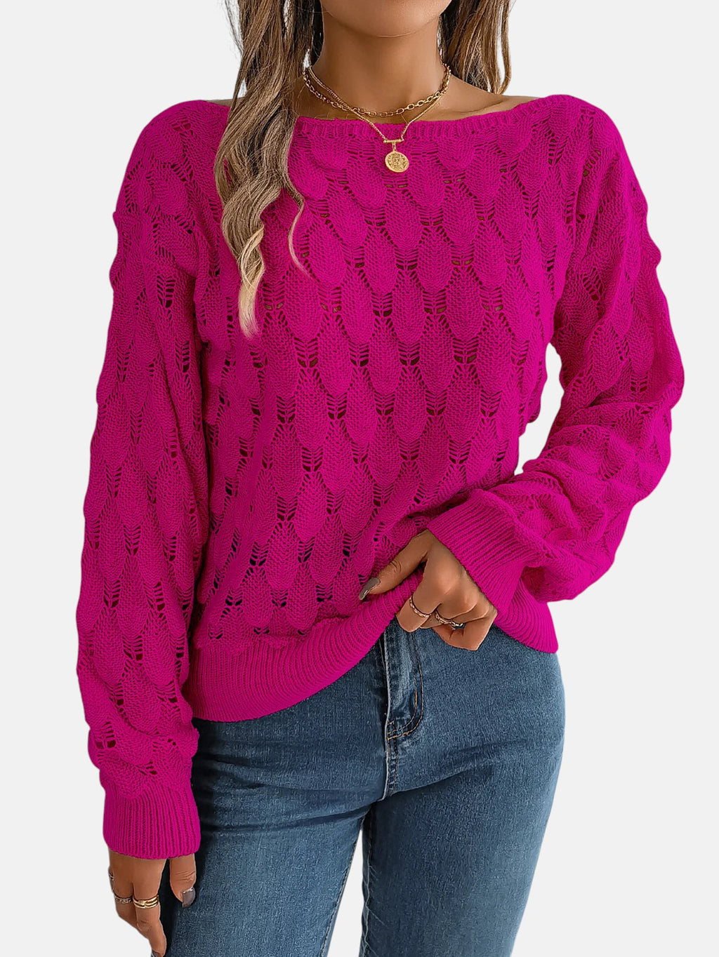 Pull ajouré rose fuchsia