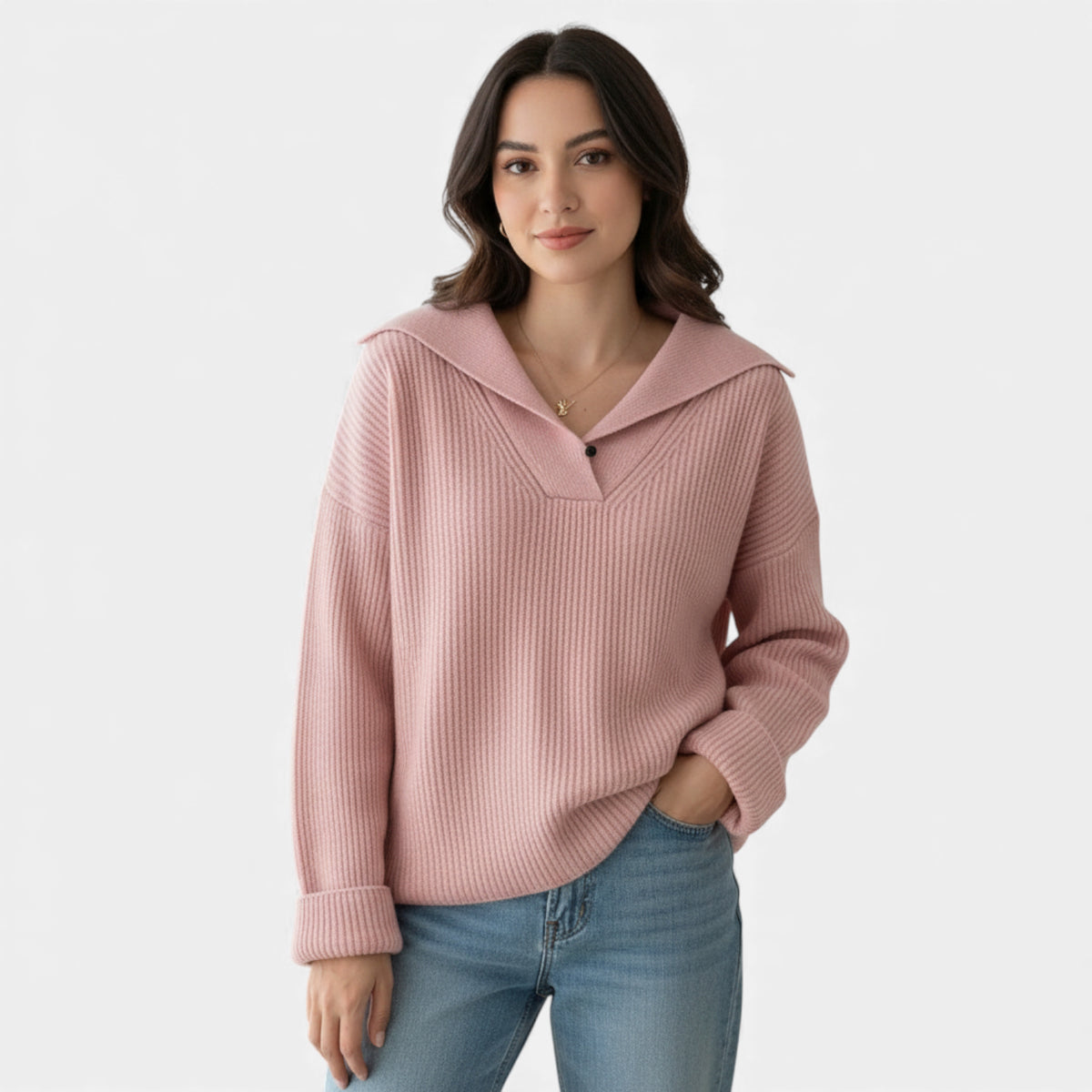Pull col polo rose