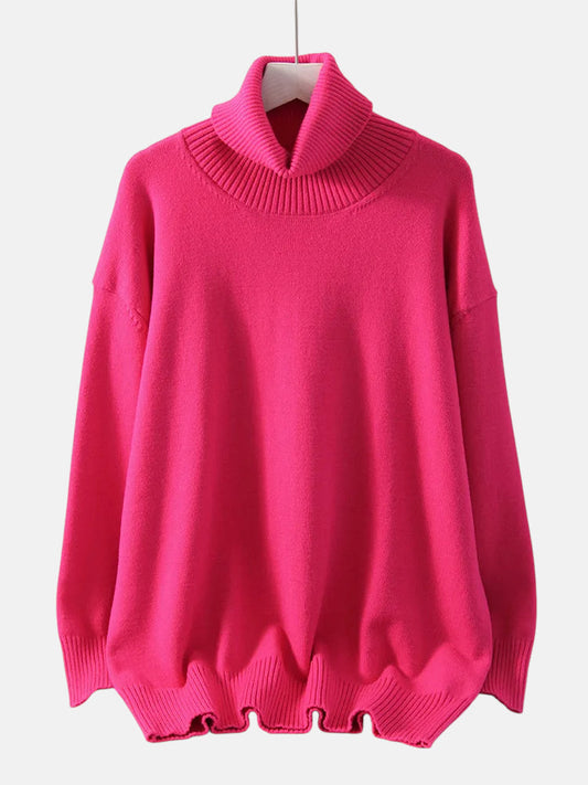 Pull col roulé rose fuchsia
