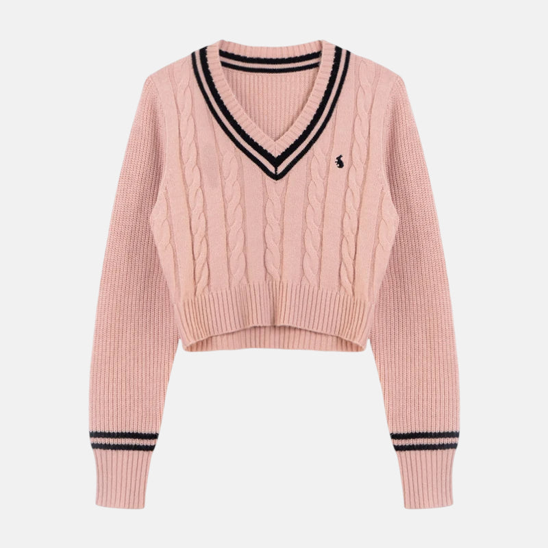 Pull col v rose pâle