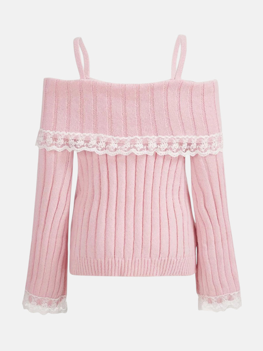Pull dentelle rose