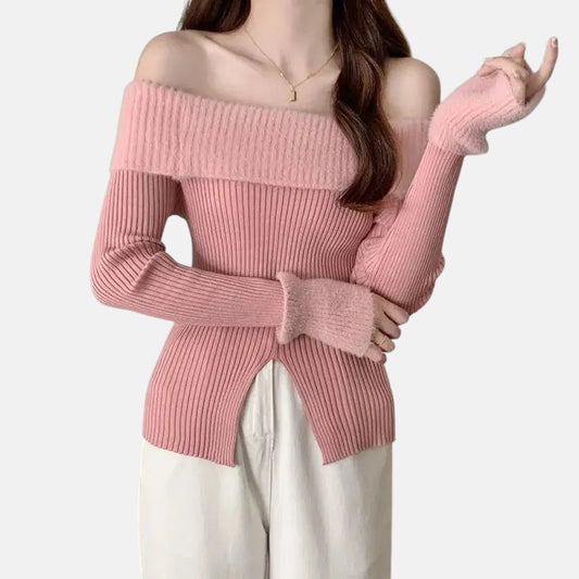 Pull epaule dénudée rose