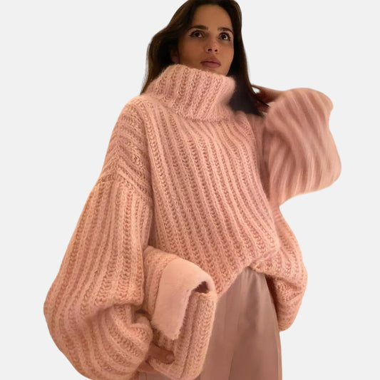 Pull grosse maille rose