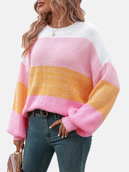 Pull rayé rose multicolore