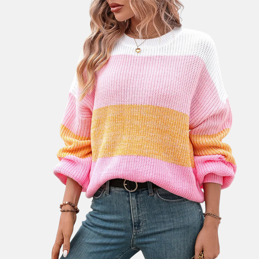Pull rayé rose multicolore