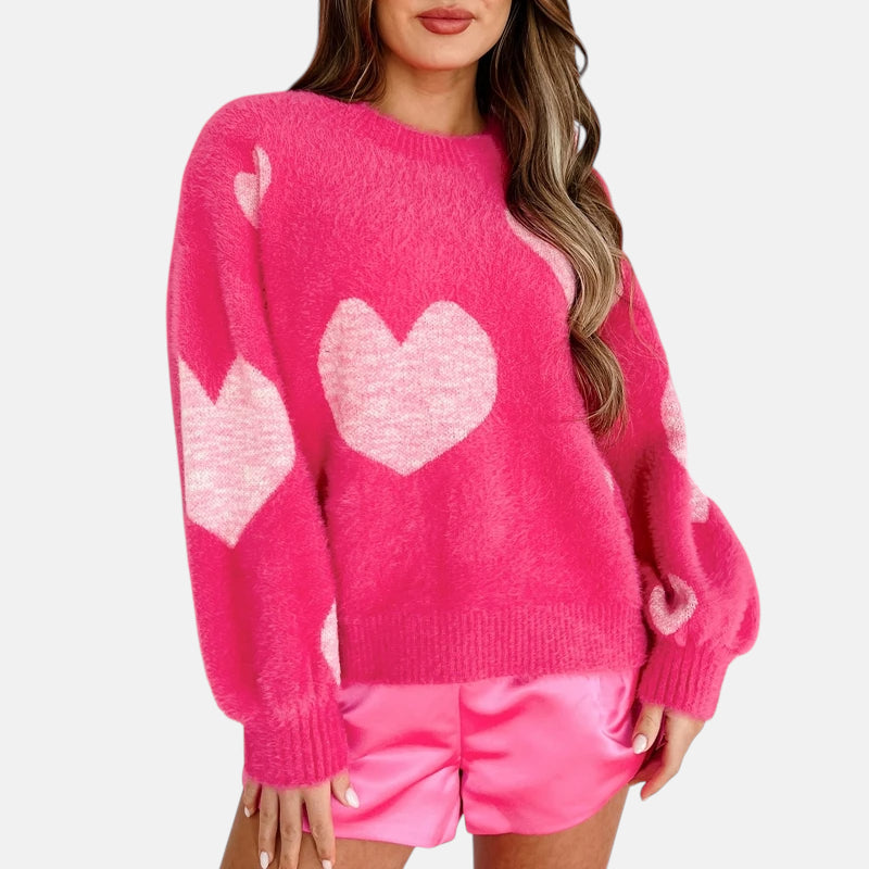 Pull rose coeur
