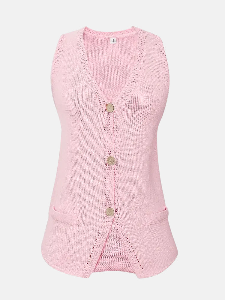 Pull sans manches rose col V
