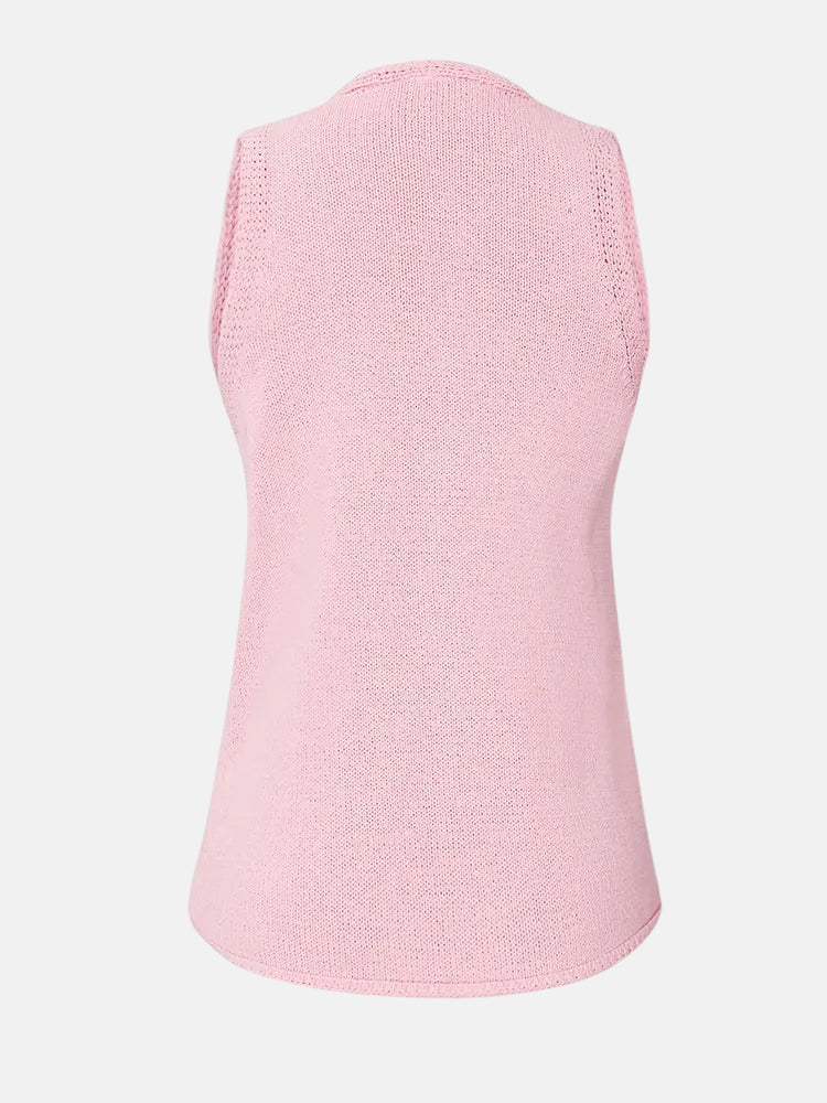 Pull sans manches rose col V