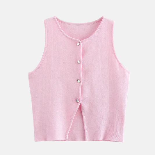 Pull sans manches rose crop