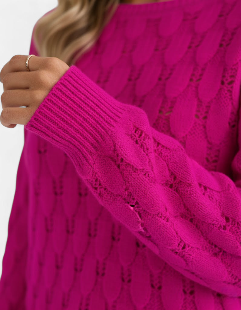 Pull ajouré rose fuchsia
