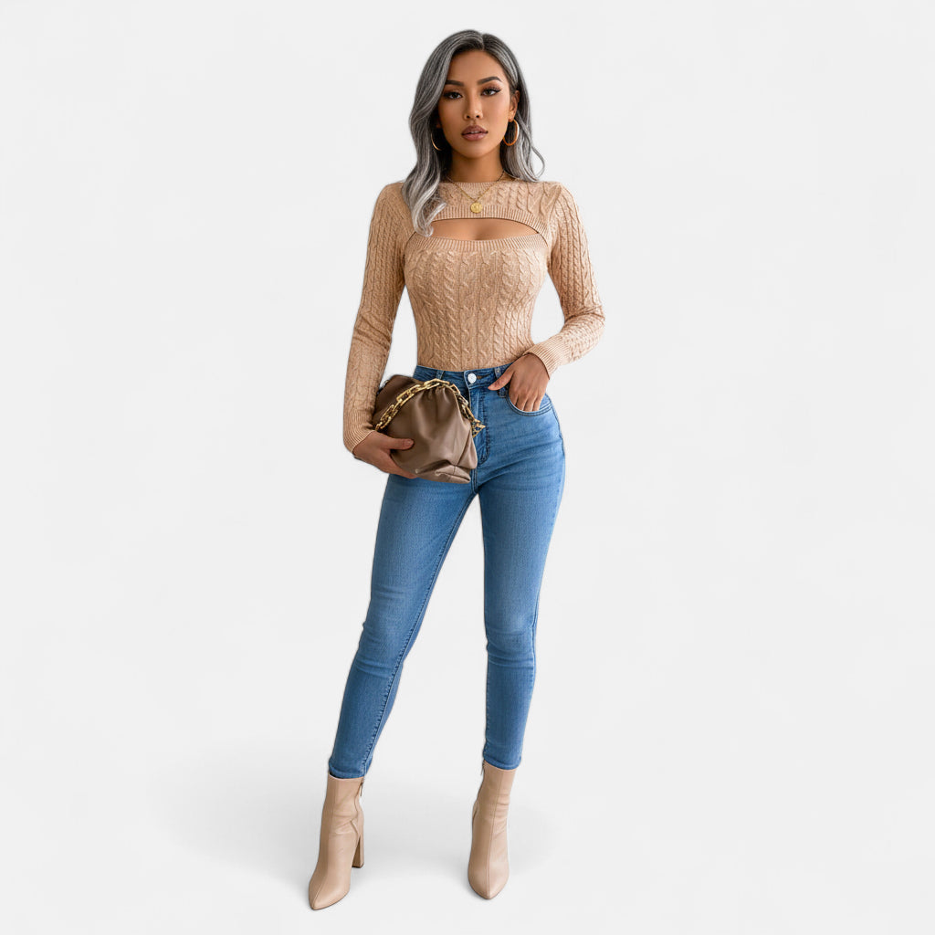 Pull beige ajouré femme