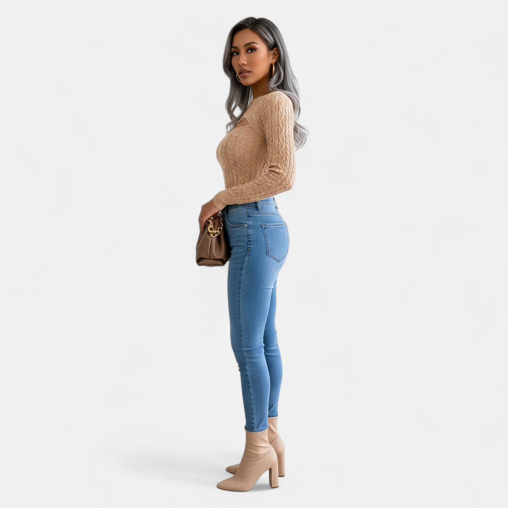 Pull beige ajouré femme