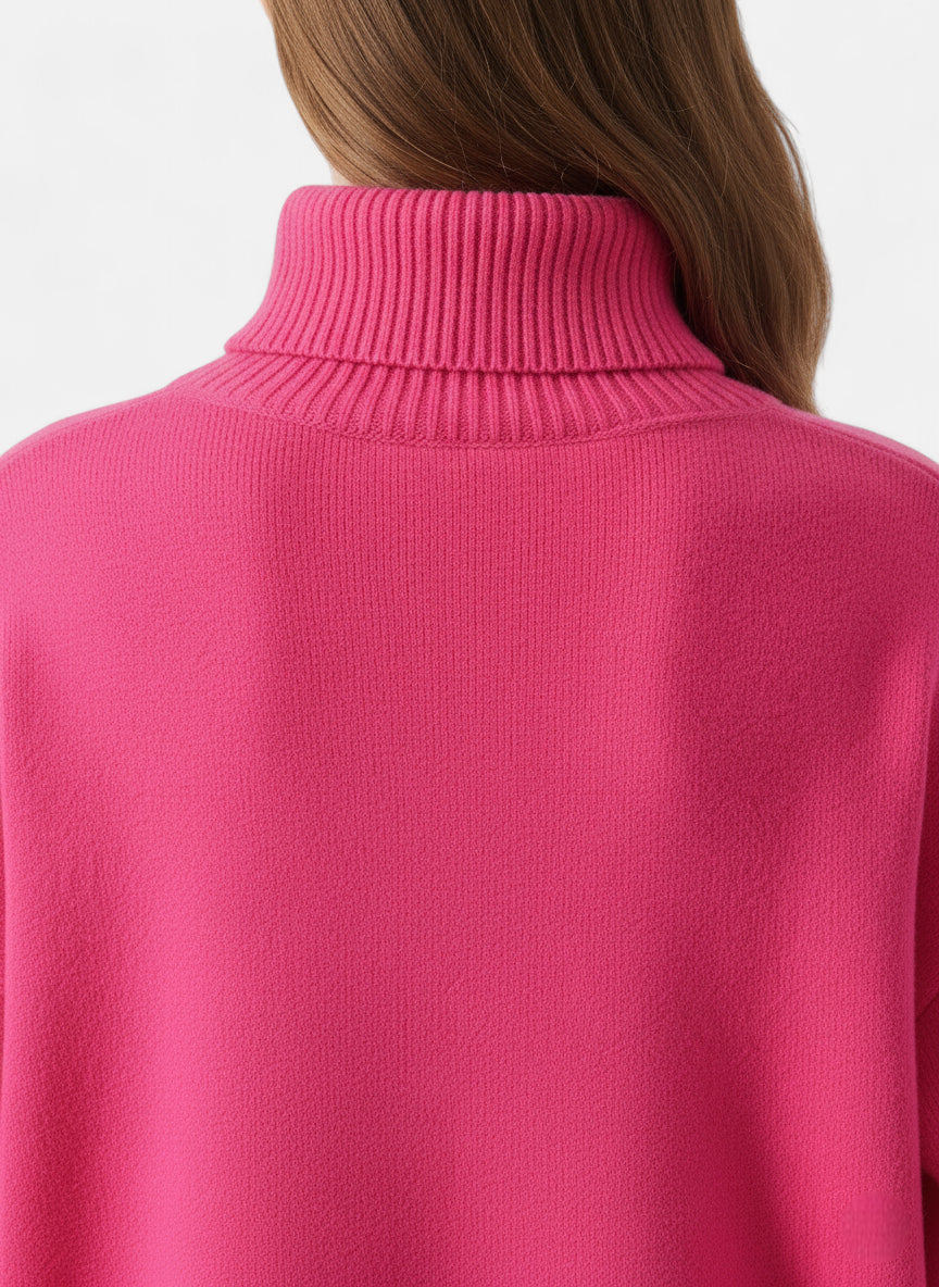 Pull col roulé rose fuchsia