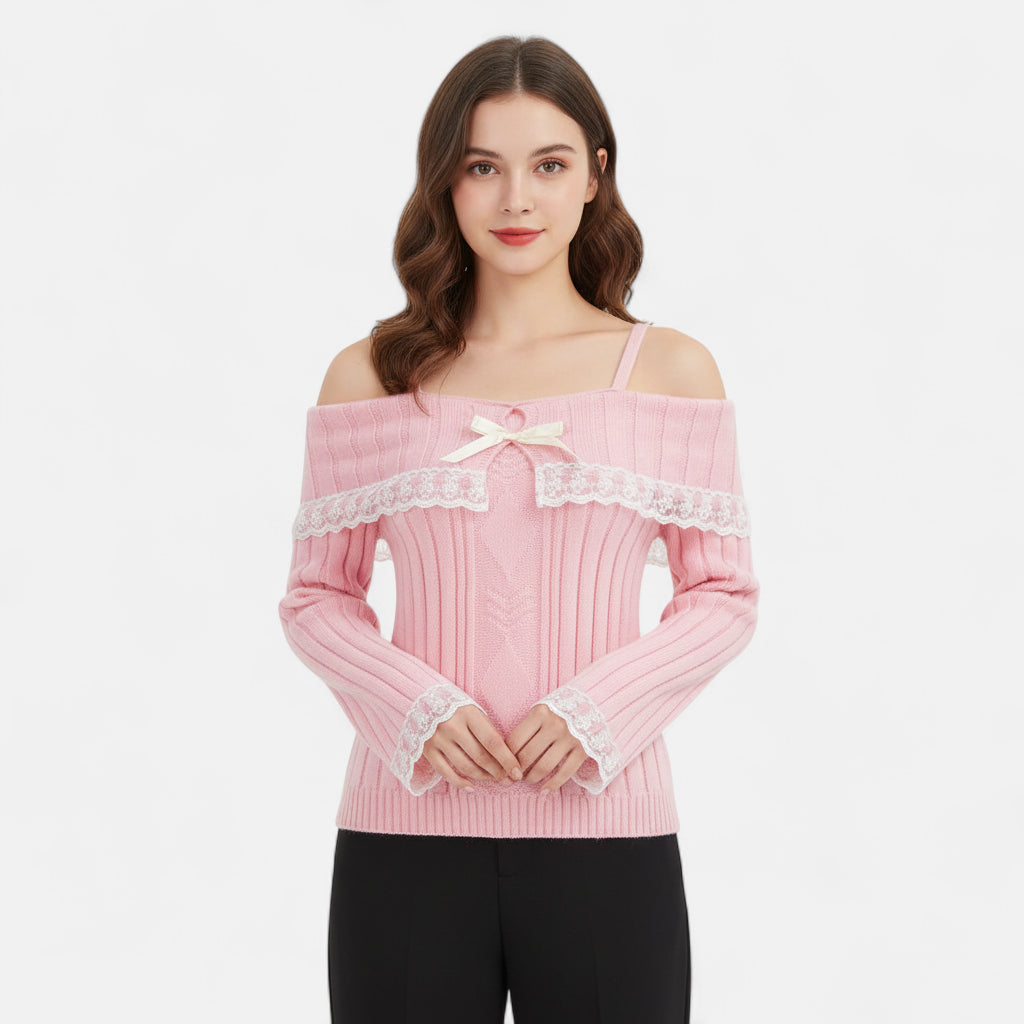 Pull dentelle rose