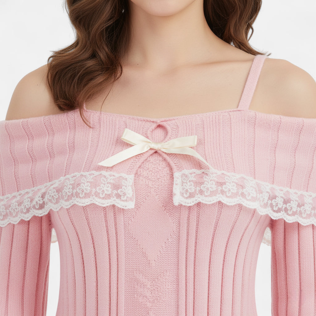 Pull dentelle rose