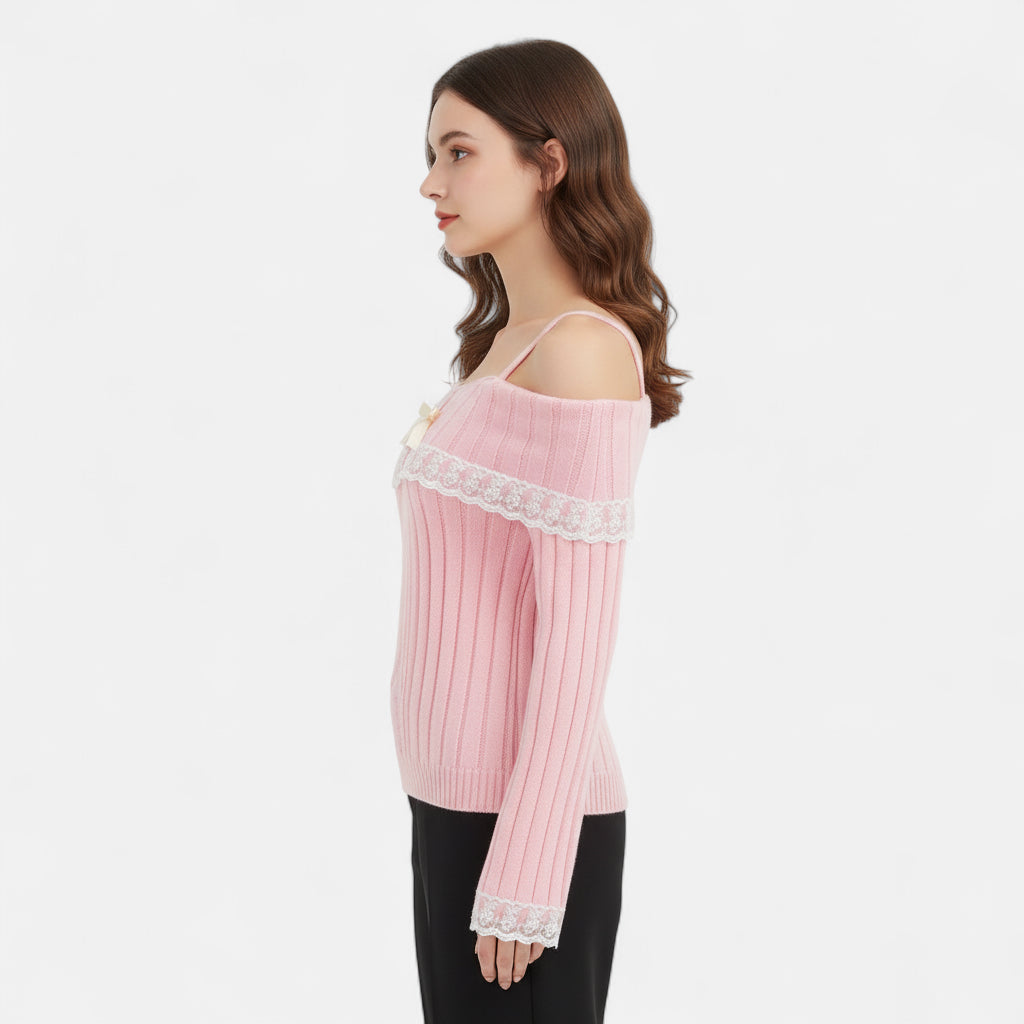 Pull dentelle rose