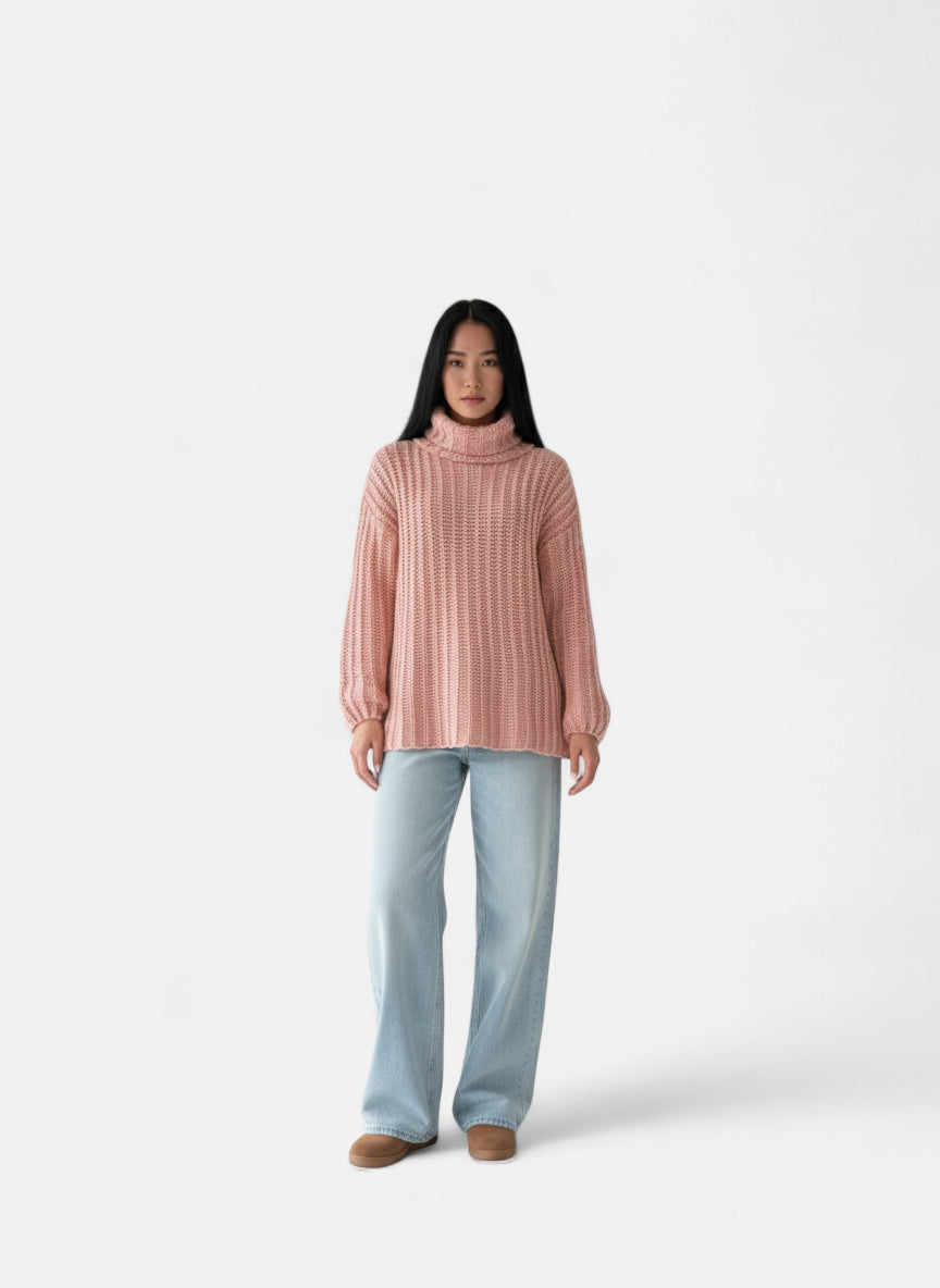 Pull grosse maille rose