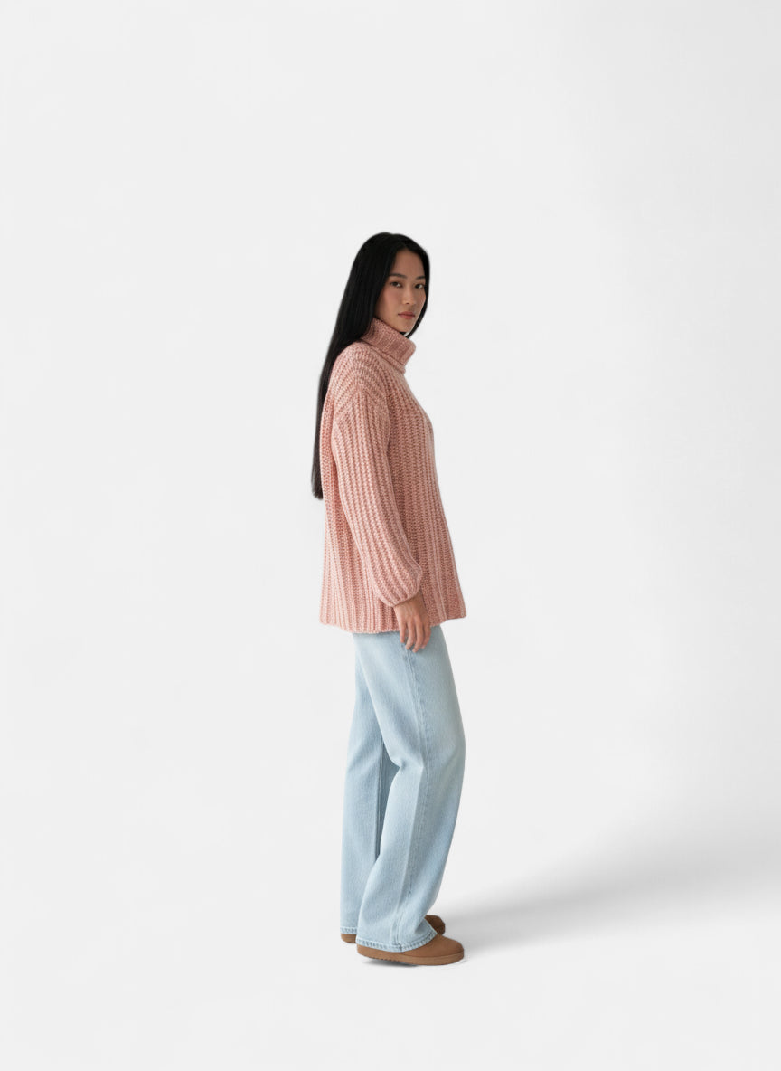 Pull grosse maille rose