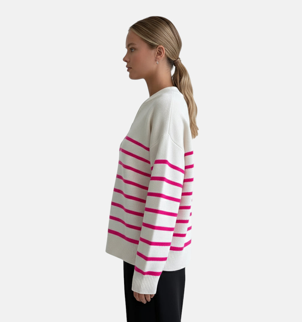 Pull rayé rose et blanc