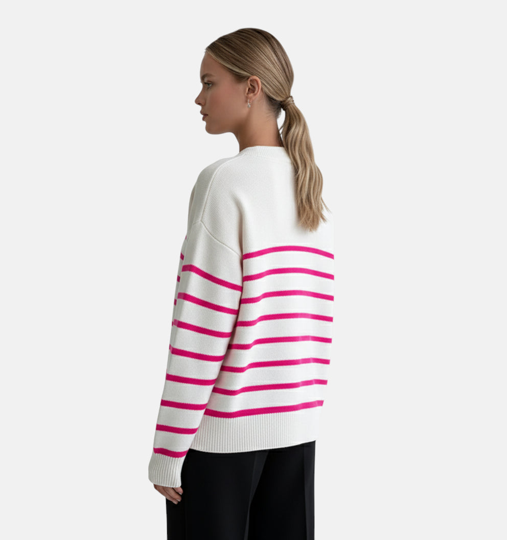 Pull rayé rose et blanc