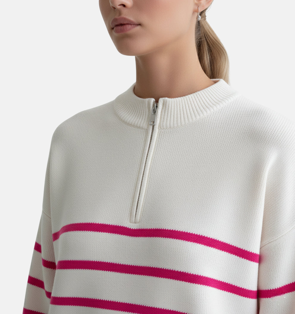 Pull rayé rose et blanc