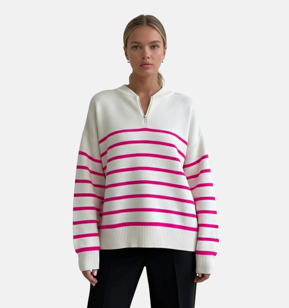 Pull rayé rose et blanc
