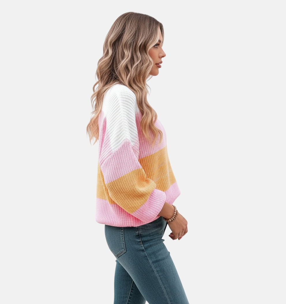 Pull rayé rose multicolore