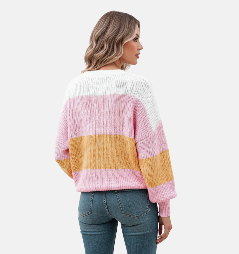 Pull rayé rose multicolore