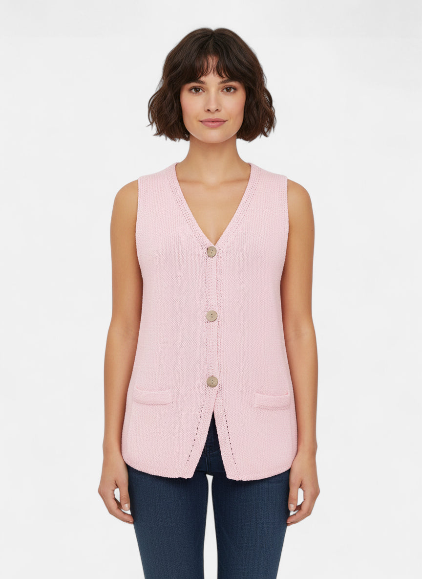 Pull sans manches rose col V