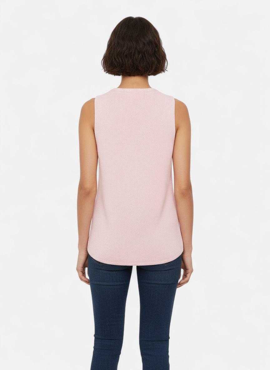 Pull sans manches rose col V
