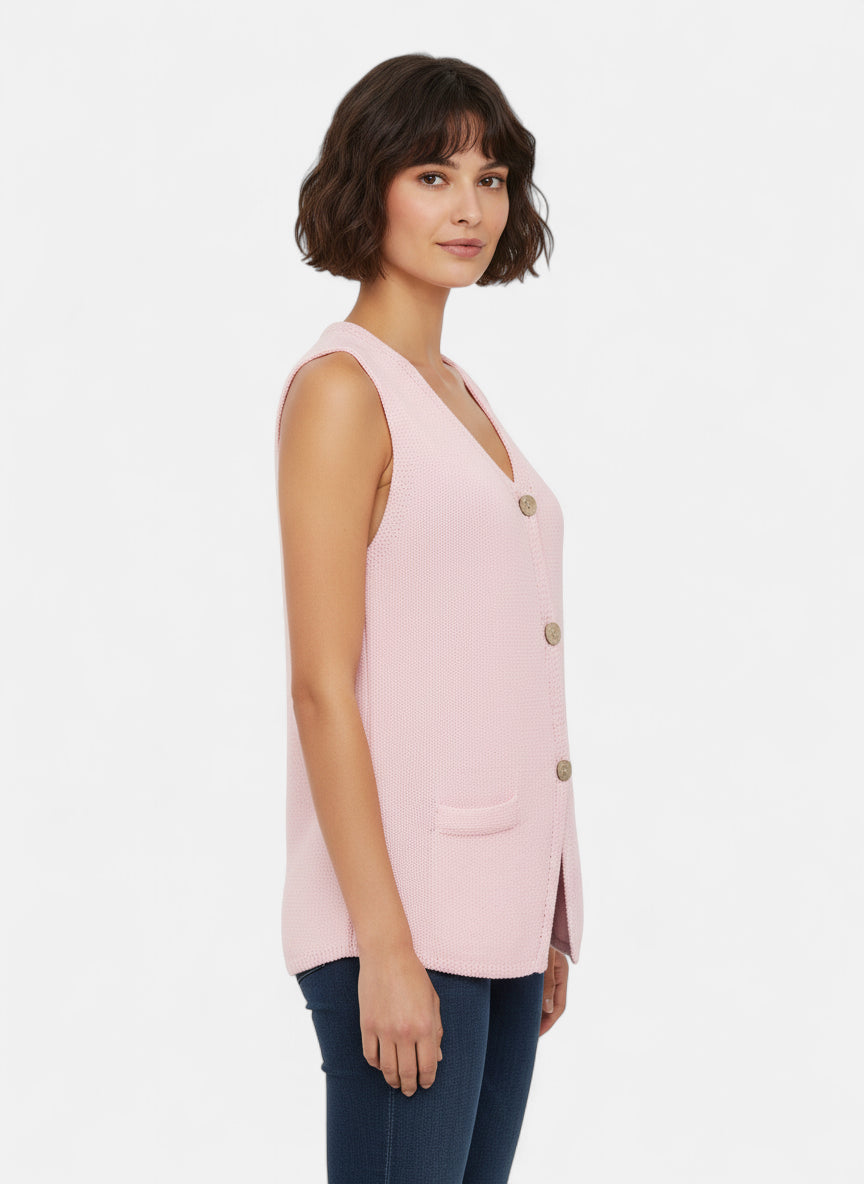 Pull sans manches rose col V
