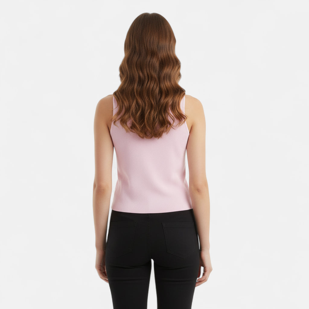Pull sans manches rose crop