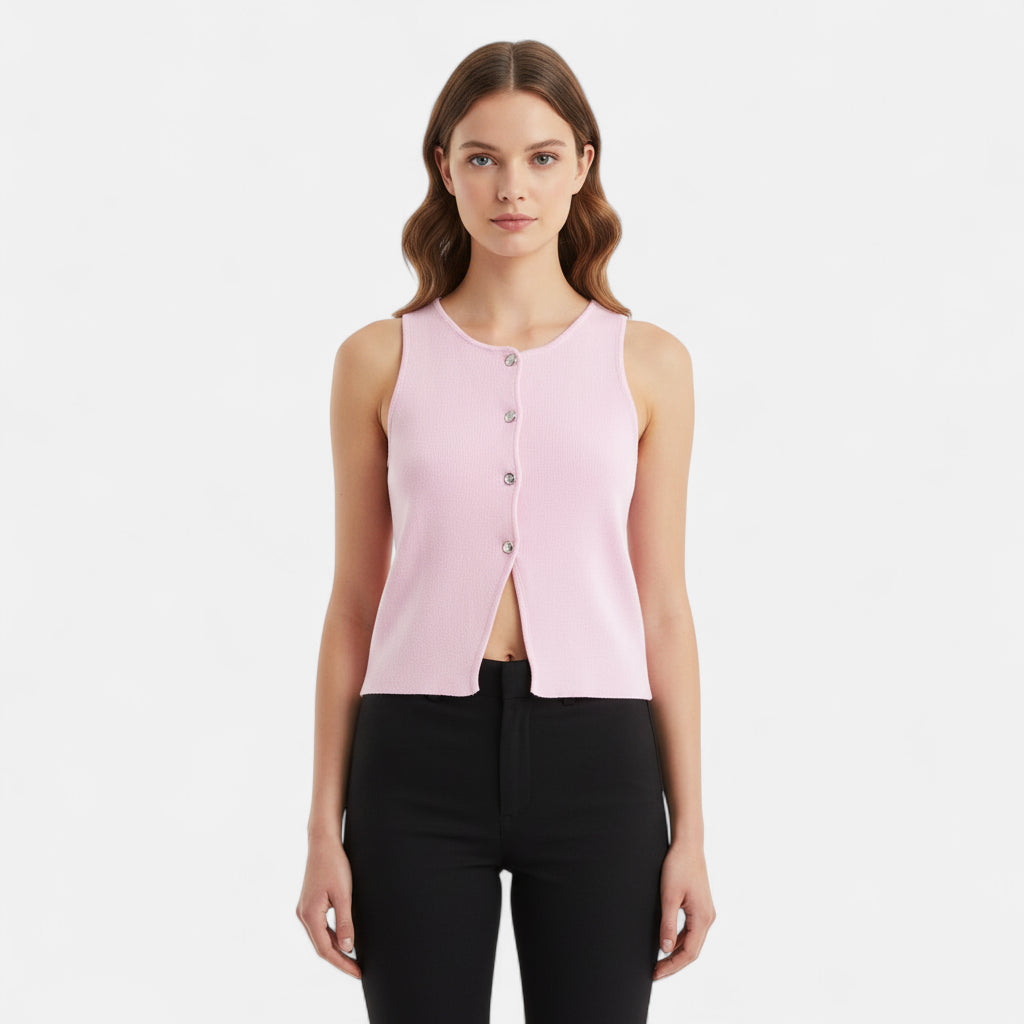 Pull sans manches rose crop