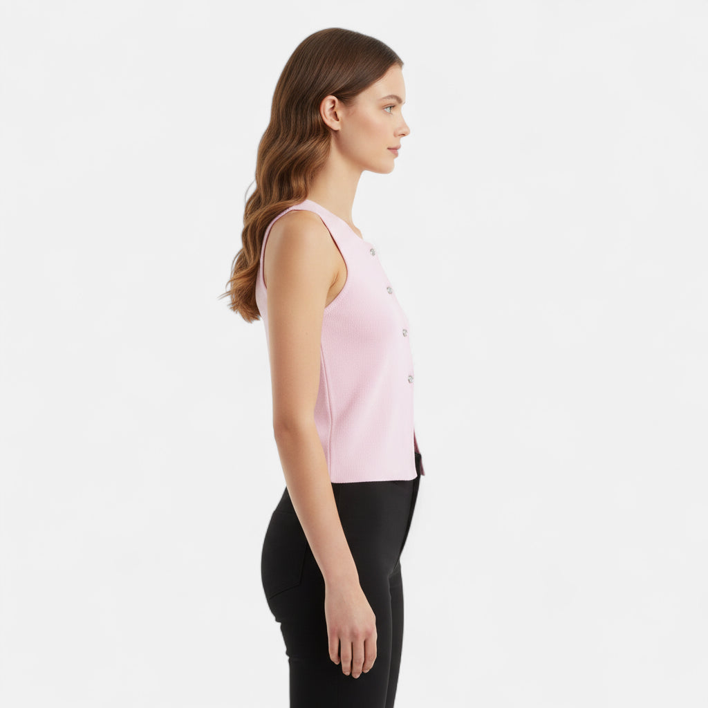 Pull sans manches rose crop